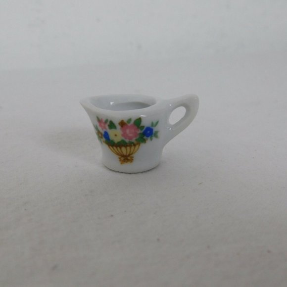 Porcelain 13 Piece Mini Miniature White w/Flower Basket Tea Set Teapot Dolls - Picture 6 of 11